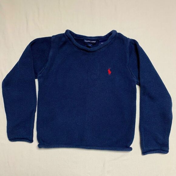Ralph Lauren Sweater Boy’s 4/5 Preppy Navy Blue Knit Dress Formal Holiday Pony - Picture 1 of 6